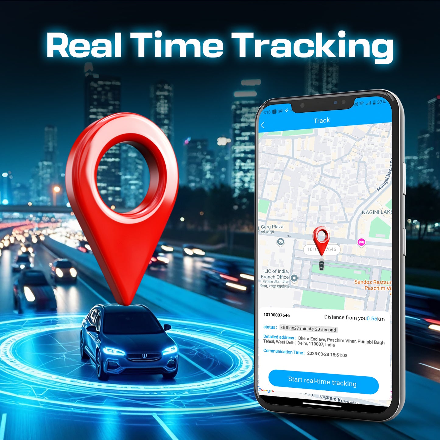 Car GPS Tracker | Real Time Tracking | Electronic Geo Fence | For Car, Bike, Scooty |  30 Days Battery Backup